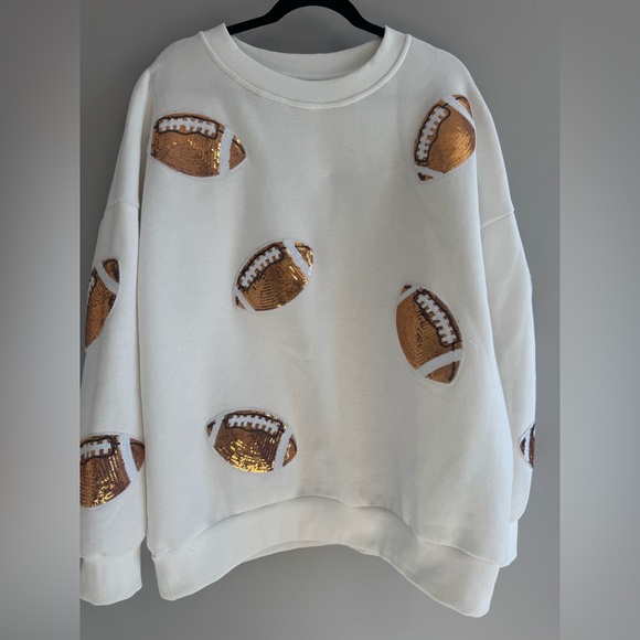 Katydid Sweaters - Women’s Boutique Katydid White Sweatshirt with Sequin Footballs XL